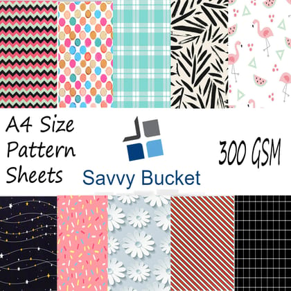 SavvyBucket||Scrapbooking Printed Sheets||Multi-Coloured||300 GSM Pack of 10 (1 Sheets per Design) Size A4