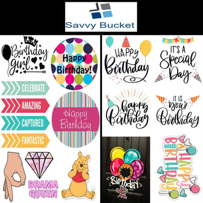 SavvyBucket||Scrapbooking Birthday Elements & Tags Sheets||300 GSM Multi-Coloured Pack of 10(10X1)(1 Sheets per Design) (Size:A4)