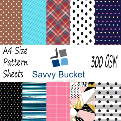 SavvyBucket||Scrapbooking Printed Sheets||Multi-Coloured||300 GSM Pack of 10 (1 Sheets per Design) Size A4