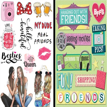 SavvyBucket||Scrapbooking BFF Elements & Tags Sheets||Multi-Coloured, Pack of 10(10X1)(1 Sheets per Design) (Size:A4)