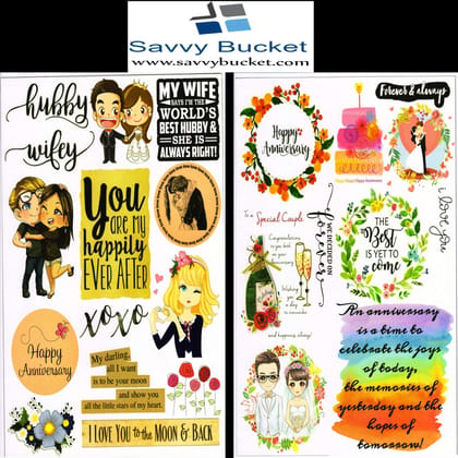 SavvyBucket||Scrapbooking Love Elements & Tags Sheets||Multi-Coloured, Pack of 10 (1 Sheets per Design) (Size:A4)