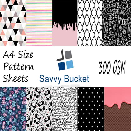 SavvyBucket||Scrapbooking Printed Sheets||Multi-Coloured||300 GSM Pack of 20 (2 Sheets per Design) Size A4