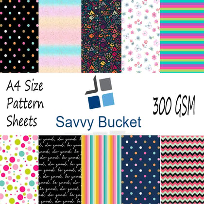 SavvyBucket||Scrapbooking Printed Sheets||Multi-Coloured||300 GSM Pack of 20 (2 Sheets per Design) Size A4