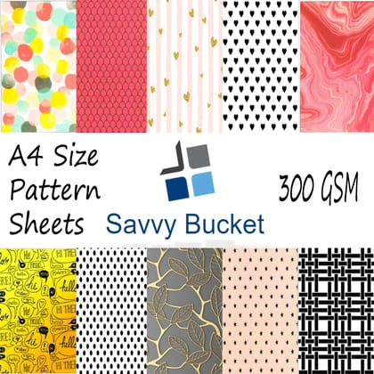 SavvyBucket||Scrapbooking Printed Sheets||Multi-Coloured||300 GSM Pack of 20 (2 Sheets per Design) Size A4