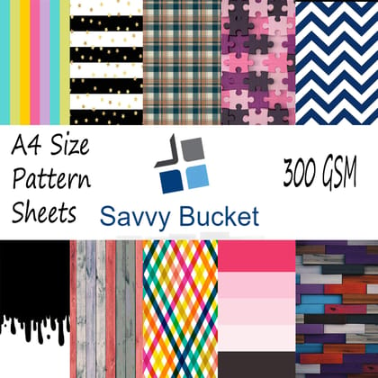 SavvyBucket||Scrapbooking Printed Sheets||Multi-Coloured||300 GSM Pack of 10 (1 Sheets per Design) Size A4