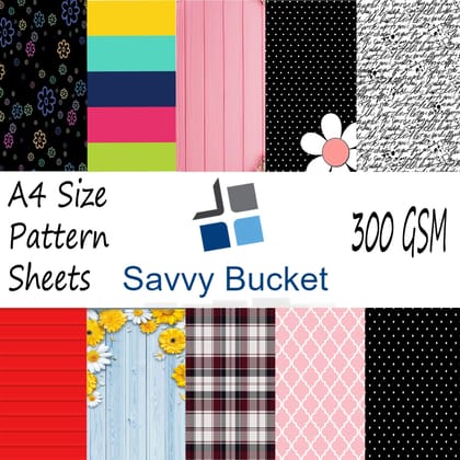 SavvyBucket||Scrapbooking Printed Sheets||Multi-Coloured||300 GSM Pack of 20 (2 Sheets per Design) Size A4