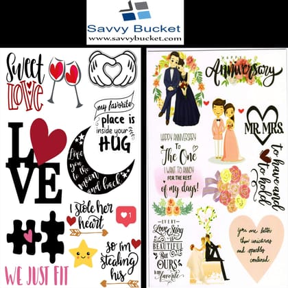 SavvyBucket||Scrapbooking Love Elements & Tags Sheets||300 GSM Multi-Coloured||Pack of 20(10X2)(2 Sheets per Design) (Size:A4)