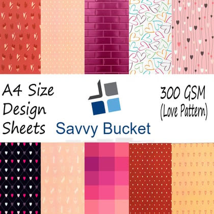 SavvyBucket||Scrapbooking Printed Sheets||Multi-Coloured||300 GSM Pack of 20 (2 Sheets per Design) Size A4