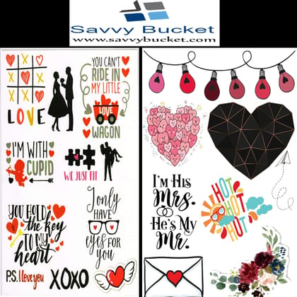 SavvyBucket||Scrapbooking Love Elements & Tags Sheets||Multi-Coloured, Pack of 10 (1 Sheet per Design) (Size:A4)