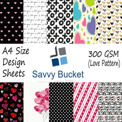 SavvyBucket||Scrapbooking Printed Sheets||Multi-Coloured||300 GSM Pack of 20 (2 Sheets per Design) Size A4