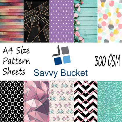 SavvyBucket||Scrapbooking Printed Sheets||Multi-Coloured||300 GSM Pack of 20 (2 Sheets per Design) Size A4