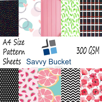 SavvyBucket||Scrapbooking Printed Sheets||Multi-Coloured||300 GSM Pack of 20 (2 Sheets per Design) Size A4