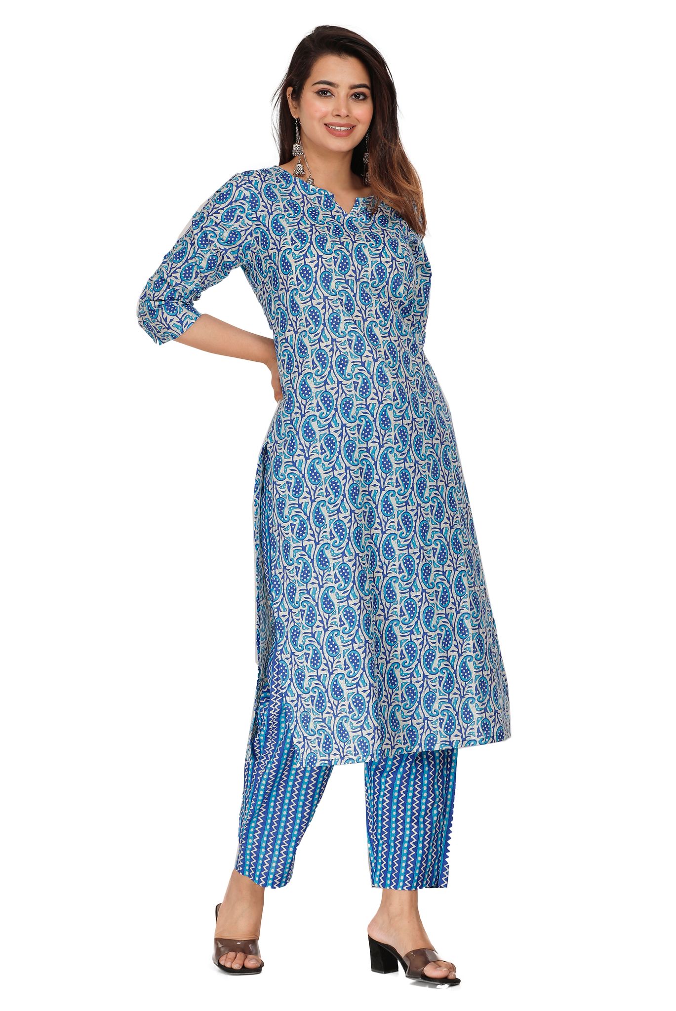 Solace Fab Pure Cotton Kurta Pant Set (Blue)