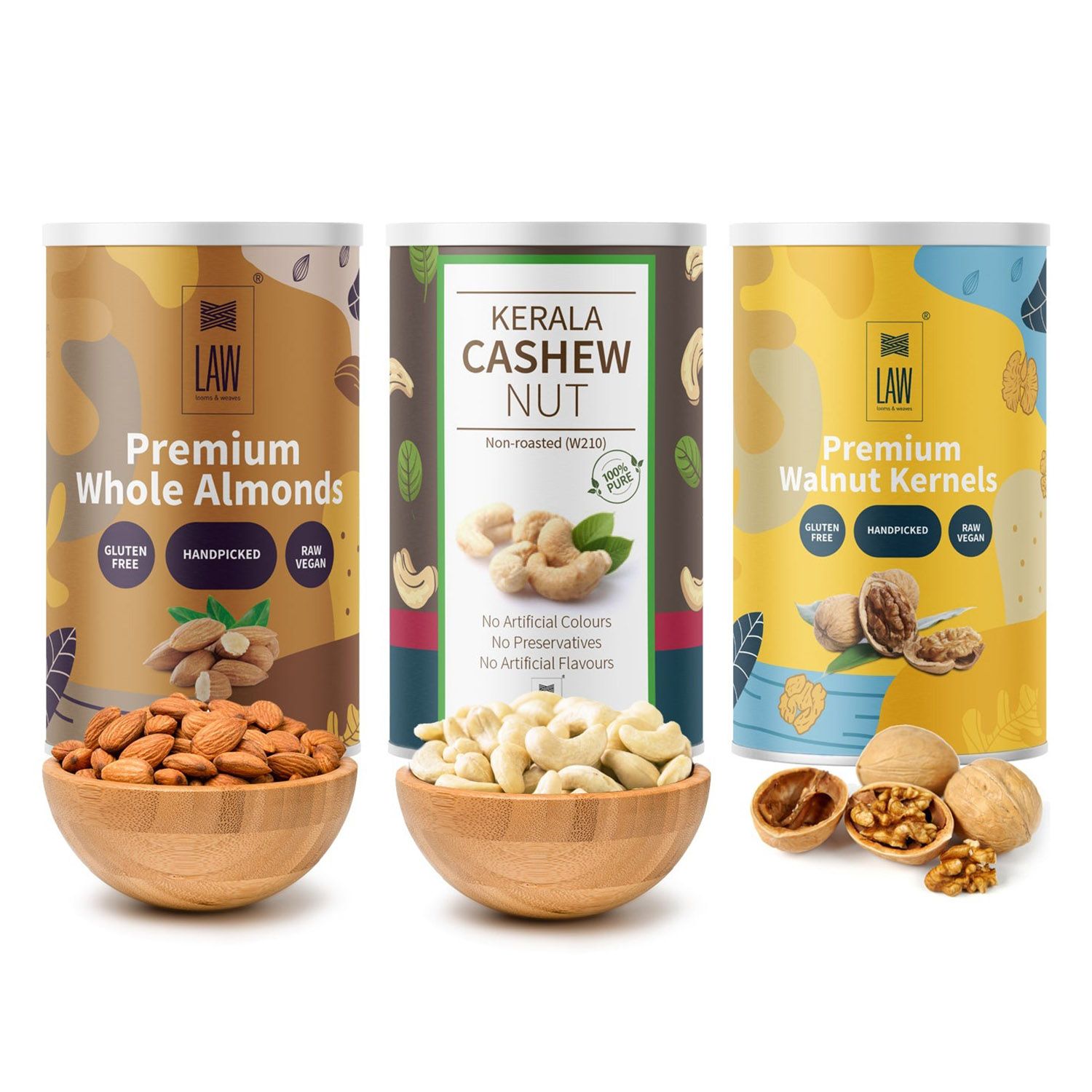 Gift Combo Pack of Premium Quality Dry Fruits – Cashews, Premium Quality Almonds(Mamra) and Walnuts Kernals – (250 gm Each)
