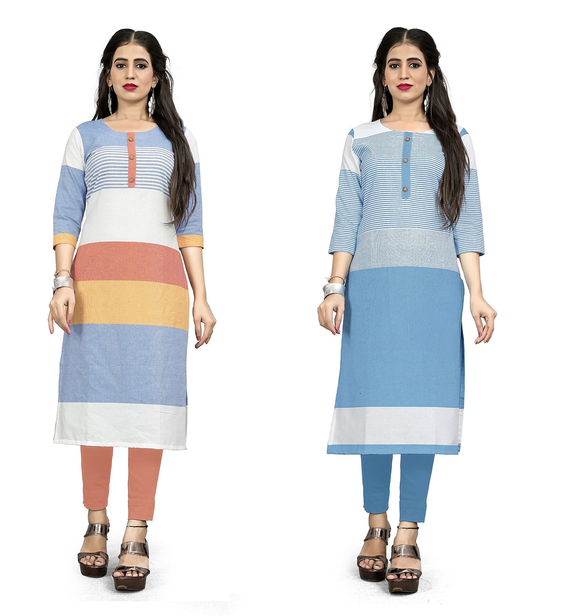 STYLEOO Cotton Straight Kurta/kurties for Women and Girls Pack of 2,(M, L, XL, XXL)