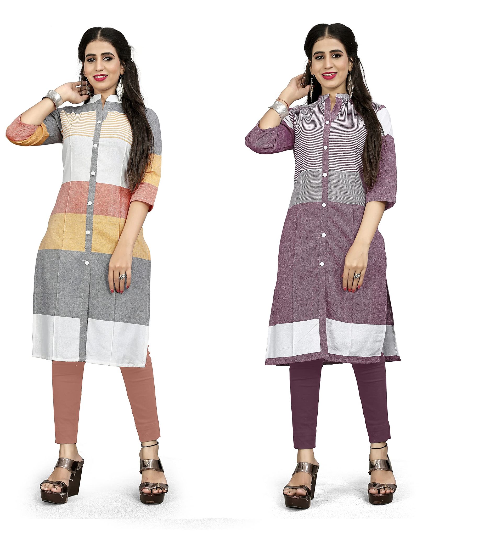 STYLEOO Cotton Straight Kurta/kurties for Women and Girls Pack of 2 (M, L, XL, XXL)