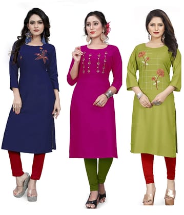 STYLEOO Rayon Embroidered Straight Kurties for Women and Girls (Pack of 3) (M, L, XL, XXL)