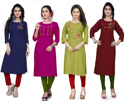 STYLEOO Rayon Embroidered Kurta/kurties for Women and Girls Pack of 4, (M, L, XL, XXL)