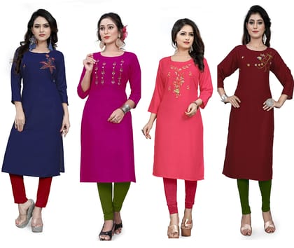 STYLEOO Rayon Embroidered Kurta/kurties for Women and Girls Pack of 4 (M, L, XL, XXL)