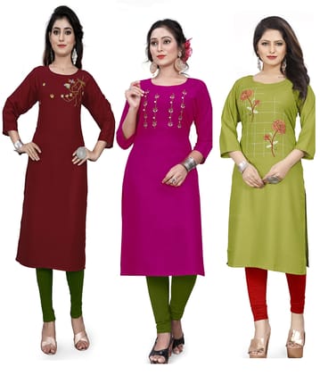 STYLEOO Rayon Embroidered Straight Kurties for Women and Girls (Pack of 3) (M, L, XL, XXL)