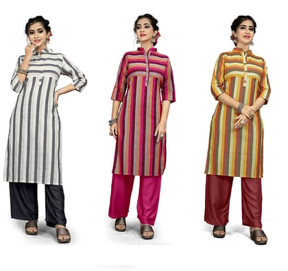 STYLEOO Women's Cotton Straight Kurta Combo Pack of 3 (M, L, XL, XXL)