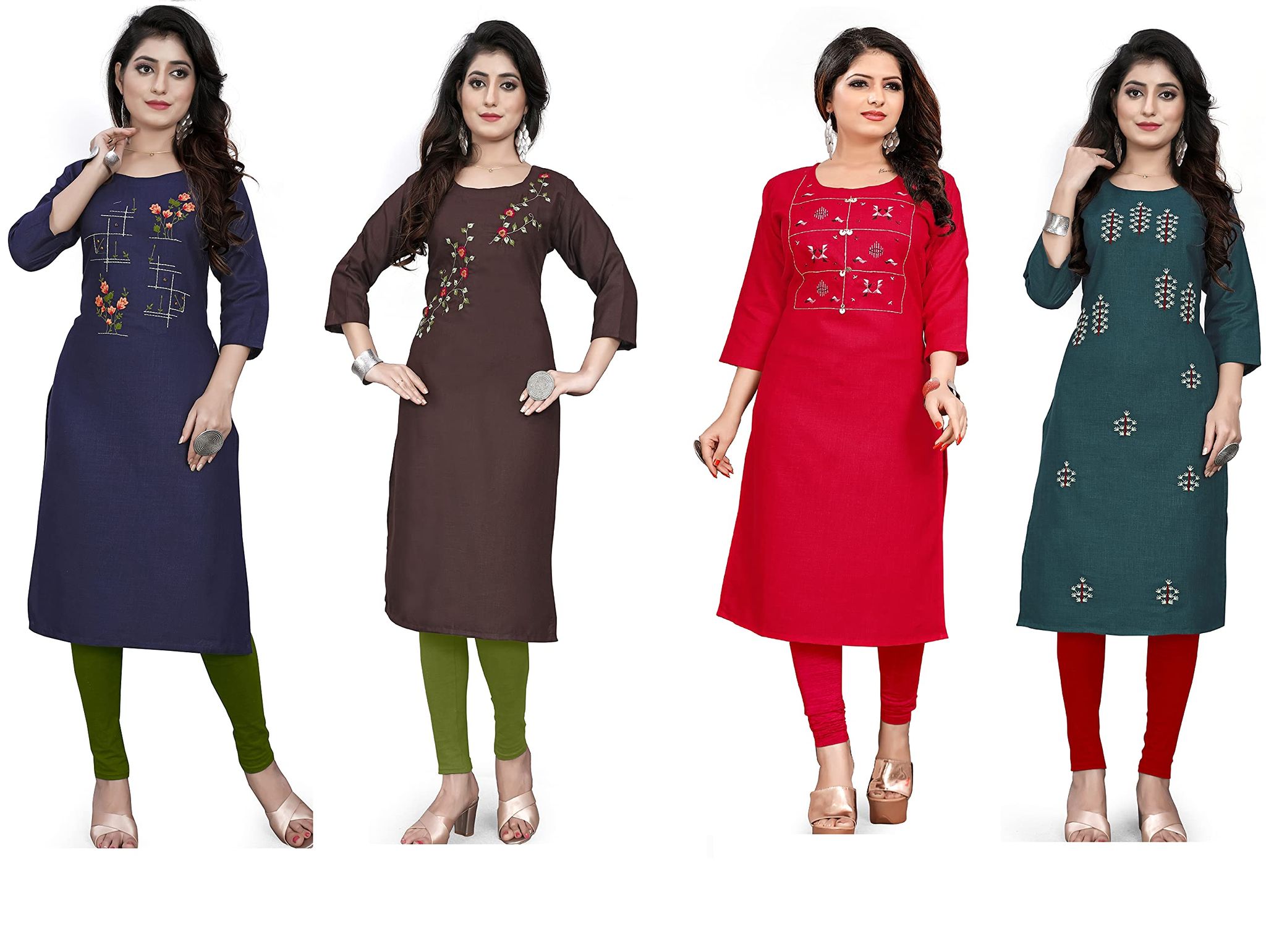 STYLEOO Rayon Embroidered Kurta / kurties for Women and Girls Pack of 4 (M, L, XL, XXL)