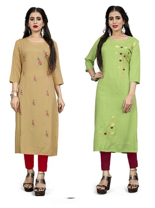 STYLEOO Rayon Embroidered Straight Kurta/kurties for Women and Girls Pack of 2 (M, L, XL, 2XL)