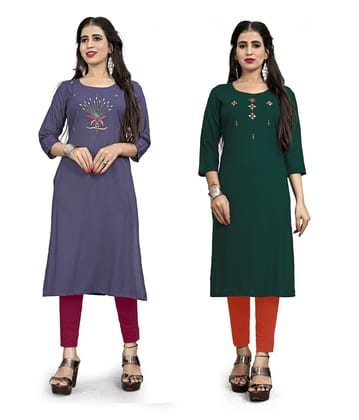 STYLEOO Combo Rayon Three-Fourth Sleeve A-Line Kurti for Women (M, L, XL, XXL Grey & Green)