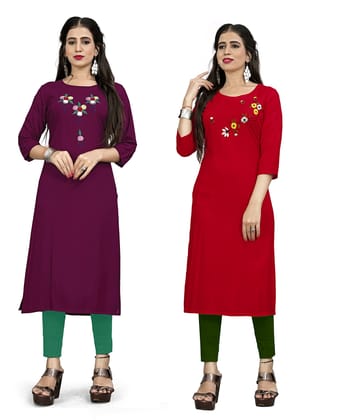 STYLEOO Combo Rayon Three-Fourth Sleeve A-Line Combo Kurti for Women Pack of 2 (Wine & RED) (M, L, XL, XXL)
