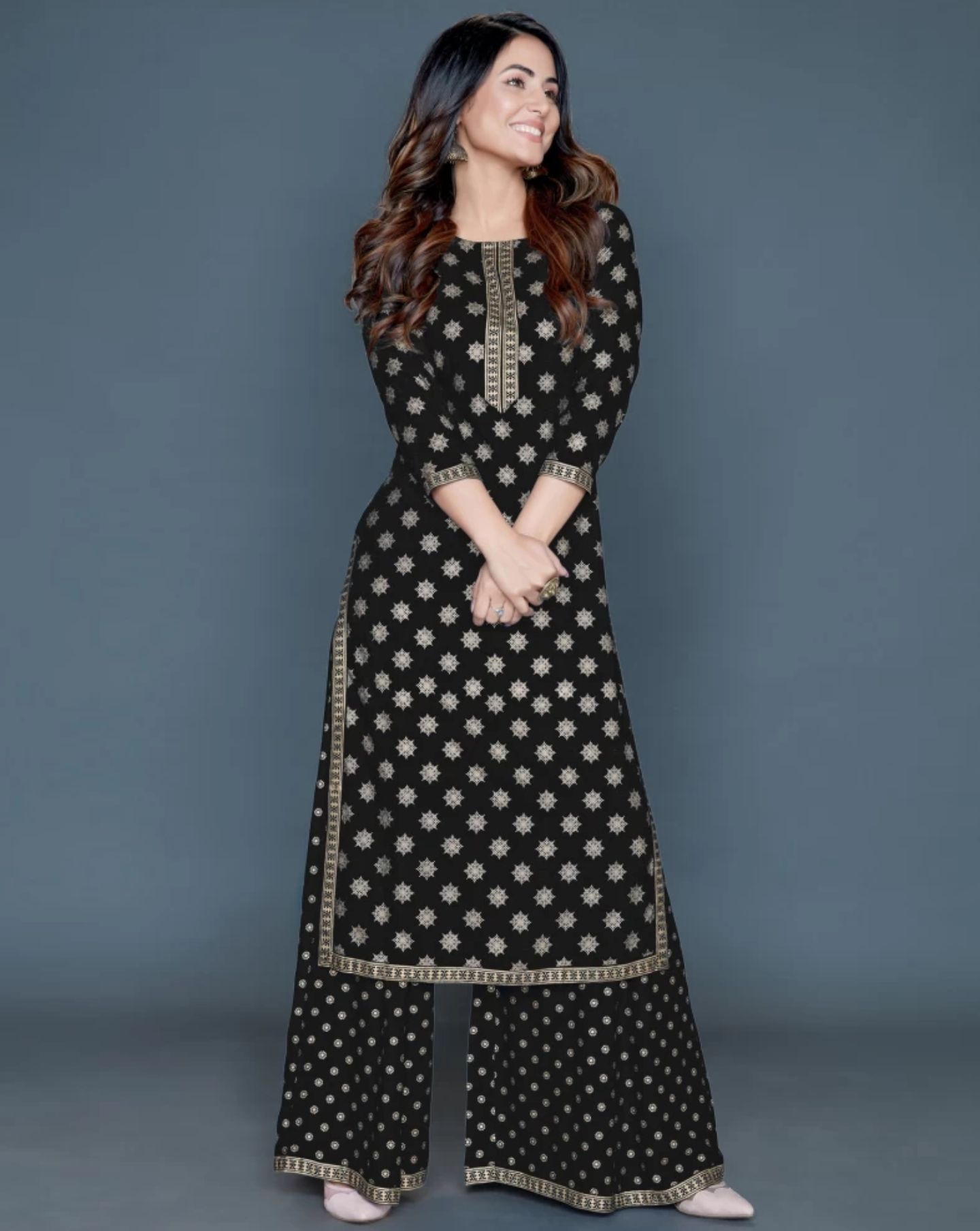 Solace Fab Elegant Rayon Kurta Palazzo Set (Black)