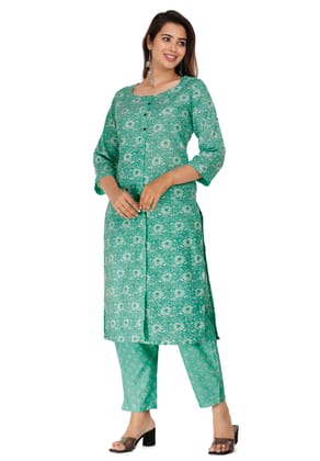 Solace Fab Pure Cotton Kurta Pant Set (Green)