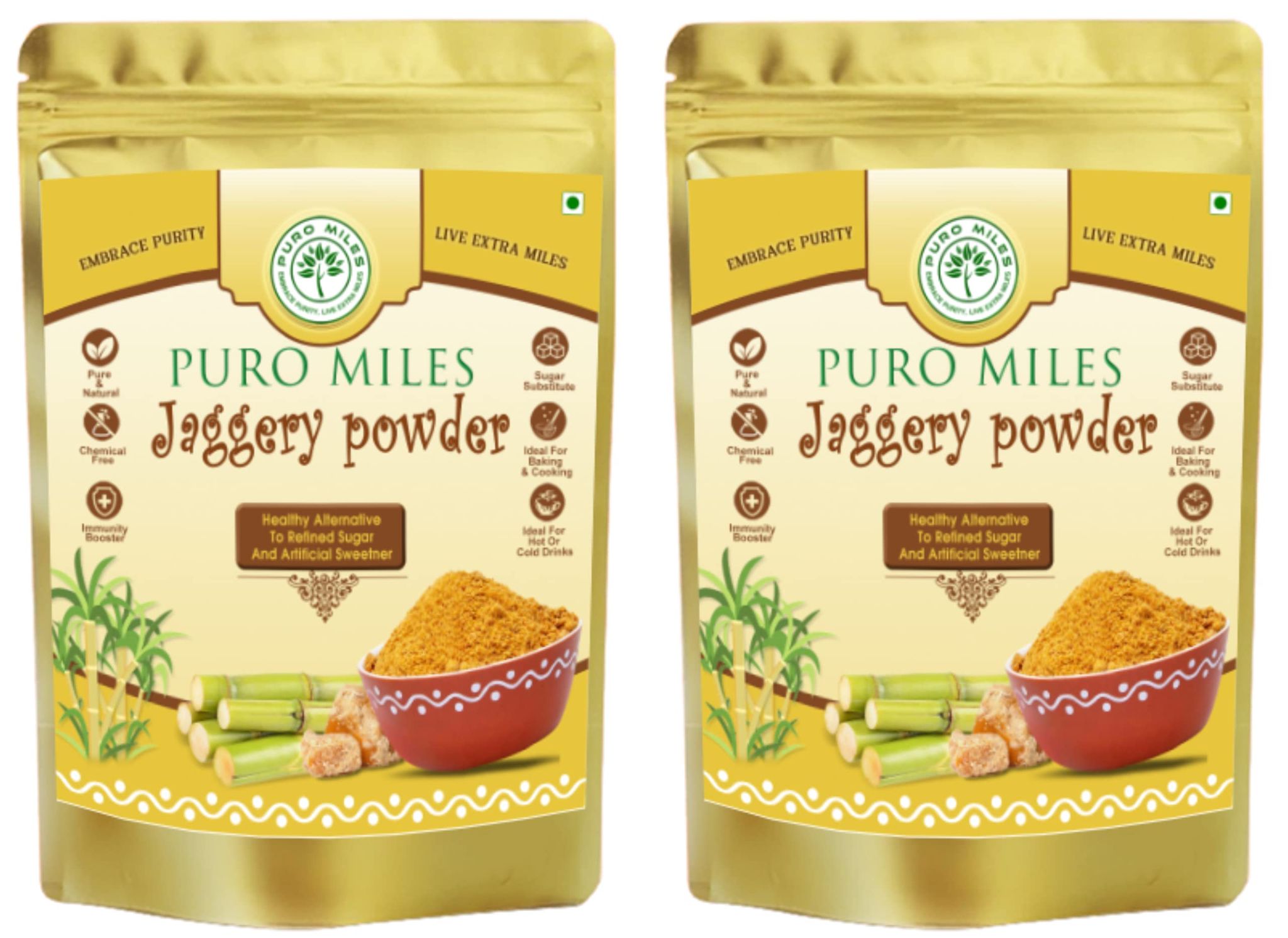 Puro Miles Jaggery Powder | Gur Shakkar| Gur Powder | Organic & Natural | Free from chemicals and preservatives | Substitute of Refined Sugar| Proven Immunity Booster as per Ayurveda (1.6 Kg)