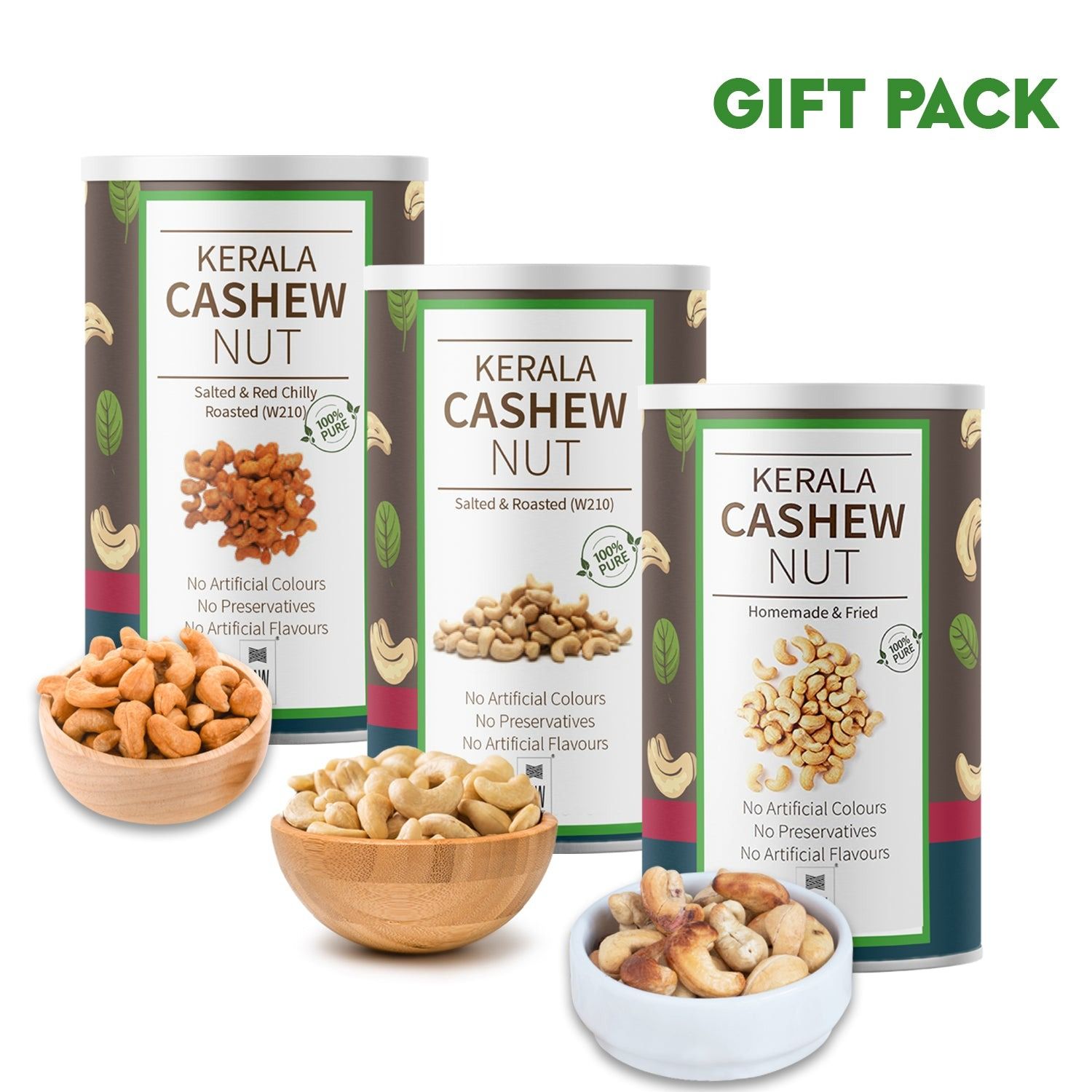 Special Gift Pack of Kerala Cashews (250 gm Unroasted + 250 gm Roasted & Salted + 250 gm Fried Cashew
