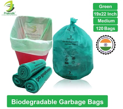 PRAKRUTIK Garbage Bags Medium Size Oxo Biodegradable, Dustbin Bags For Kitchen, Trash Bags For Waste Disposal, 120 Bags