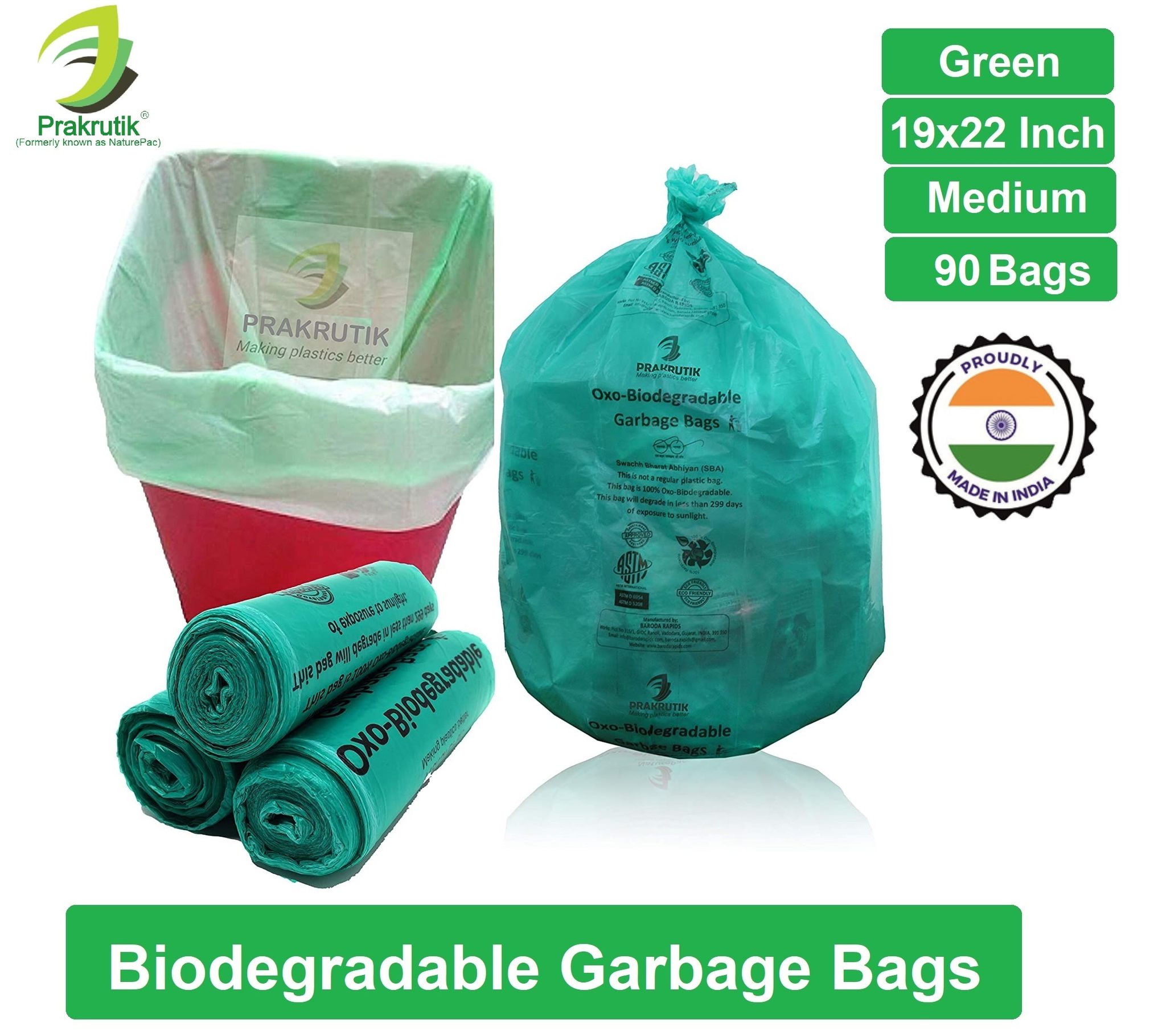 PRAKRUTIK Garbage Bags Medium Size Oxo Biodegradable, Dustbin Bags For Kitchen, Trash Bags For Waste Disposal, 90 Bags