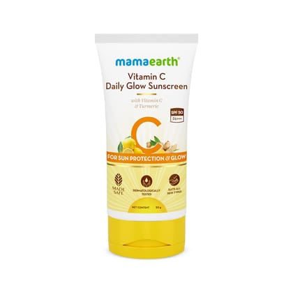 Mamaearth Daily Glow Sunscreen SPF 50 PA+++, No White Cast with Vitamin C & Turmeric for Sun Protection & Glow - 50 g