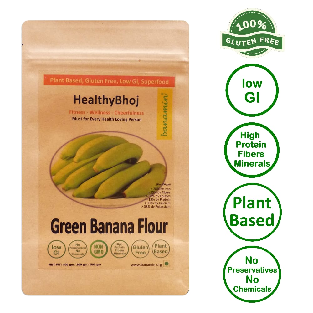 BANAMIN Low GI Green Banana Flour (200g x 2) | Superfood | Gluten Free | Diabetes Friendly | Weight Loss | Fitness