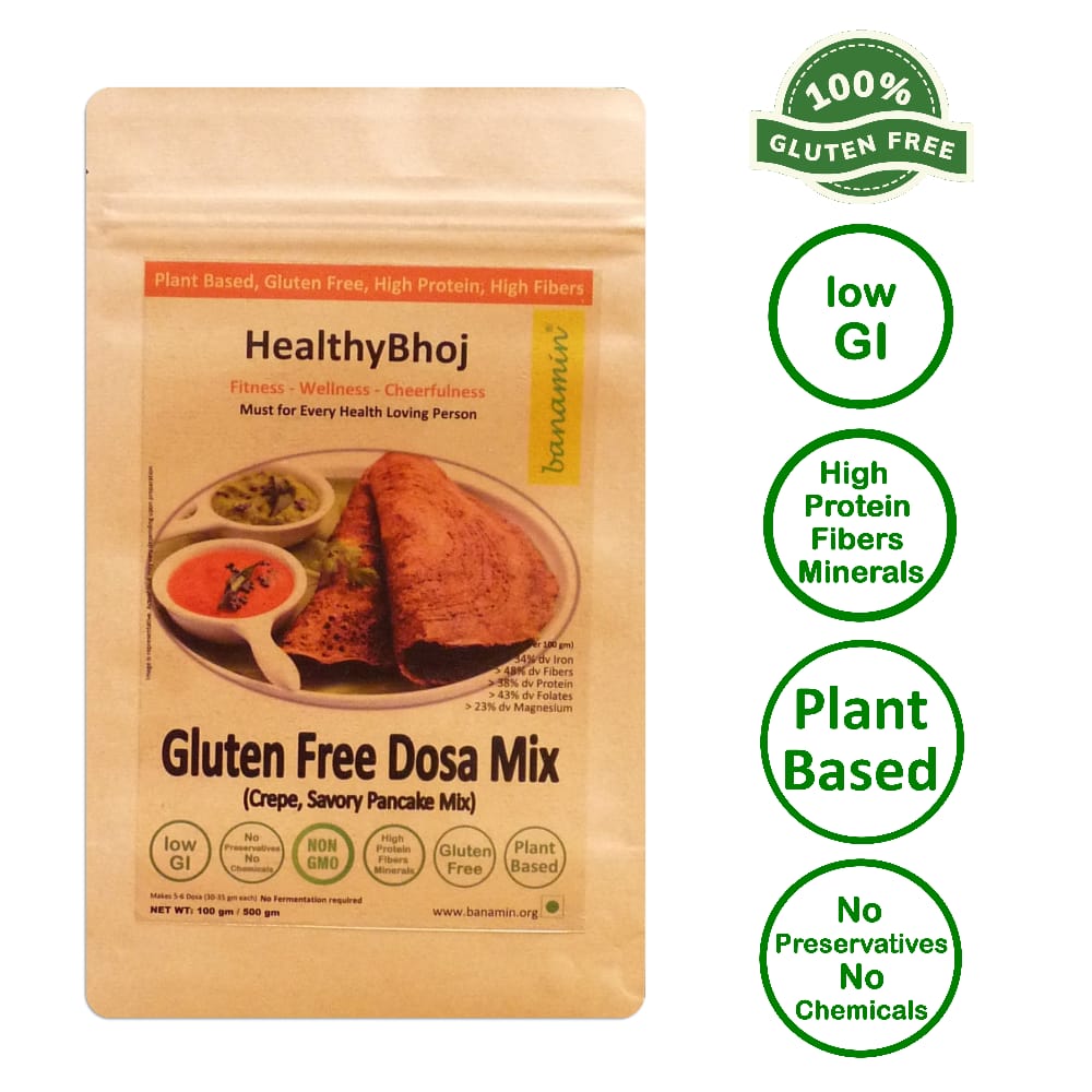 BANAMIN Protein Rich, Gluten Free Dosa Mix (100g x 4) | Low GI | No Rice | No Fermentation | Multi Nutrient | Weight Loss | Diabetic Friendly | Fitness