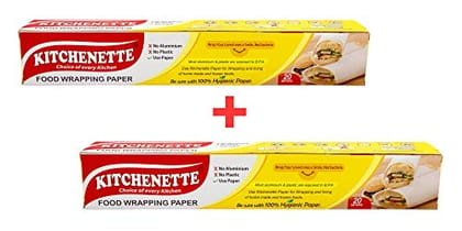 Kitchenette Food Wrapping Paper - 20 Meters X 11 inch | Roti Wrap | Food Grade | Non Stick I Microwave Safe | Butter Paper | Non Printed | Coreless Roll Inside 100% Hygienic - Pack of 2 (White)