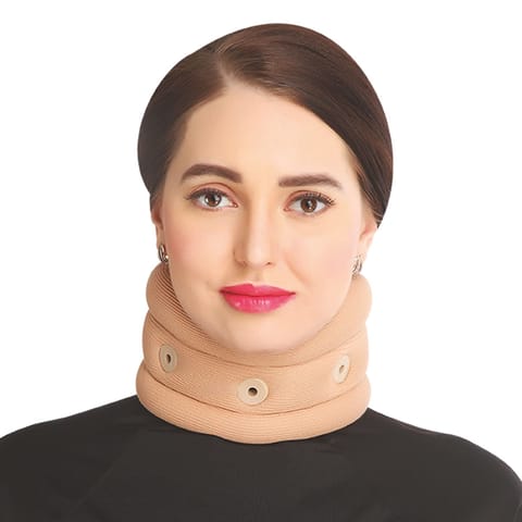 Flamingo Cervical Collar Spondylitis Neck Support Adjustable Neck brace With Extra Support Relieves Fast Pain Stress Pressure in Spine Inflatable Neck Stretcher Collar Device Beige M