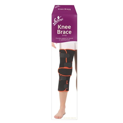 Flamingo Knee Immobilizer Brace-Long for Knee Pain, Gym Workout, Running, Arthritis | Knee Pain Relief Protection for Men and Women | Heal Sports Injury and Reduce Inflammation | Color-Black | Size-L