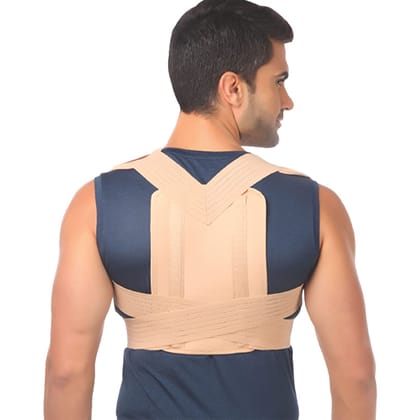 flamingo Posture Brace Premium Magnetic Back Straightener Brace Posture Corrector Shoulder Belt Lower and Upper Back Pain Relief Body Correction Support Man & Woman | Color - Beige | Size - Large