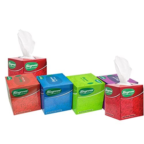 Biogreen Cube Facial Tissue Pack of 6 | 80 pulls in each box cube facial tissue for car box