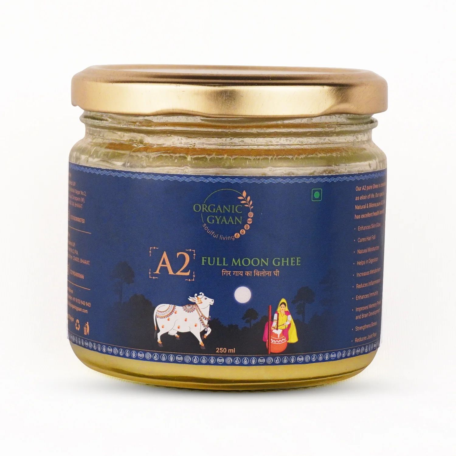 Organic Gyaan Full Moon Cultured - Desi Ghee 250ml