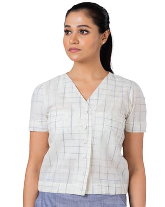 Ocau Women's Blue Disappearing Check Button Down Top