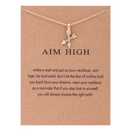 Rack Jack Charm Pendant Necklace with Wish Card aim high - Gold Colour for Women