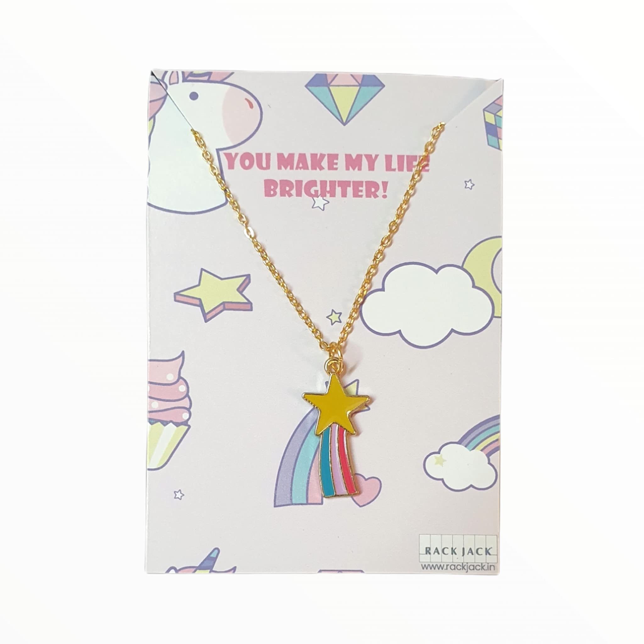 Rack Jack Women'S Y2K Charm Pendant Gold Necklace - Rainbow Star