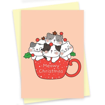 Rack Jack Funny Christmas Xmas Greeting Card for Secret Santa Gifts New Year Friends Family Colleagues with Pastel Envelope - Meowy Christmas