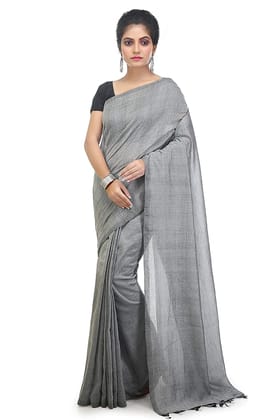 OCAU Women's Handloom Grey Solid Saree