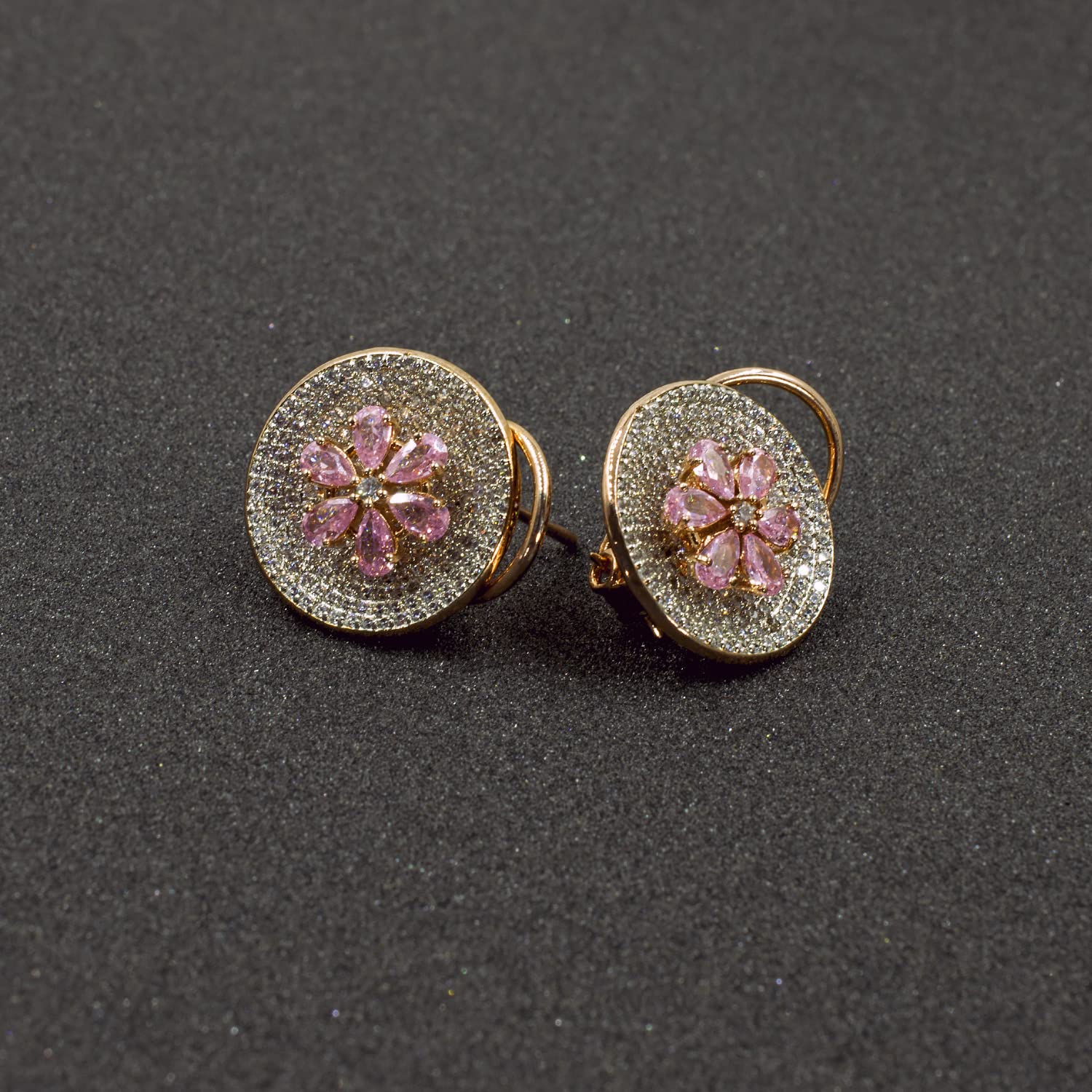 Buy Golden Ethnic Stud Earrings With Pink Stone Online - W for Woman